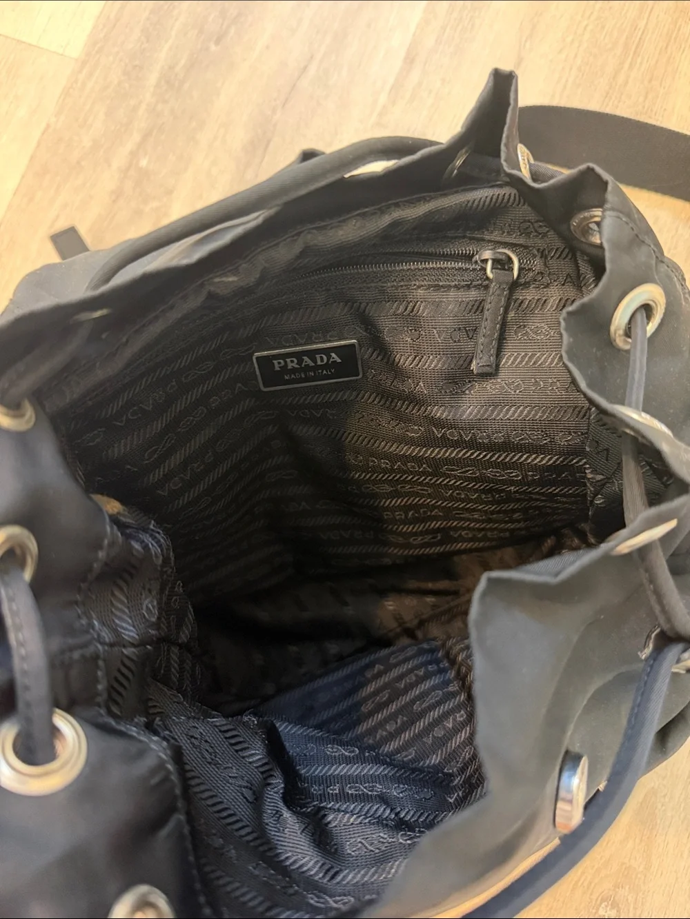 Prada Black Nylon Drawstring Backpack with Front Pockets - Picture 4 of 4